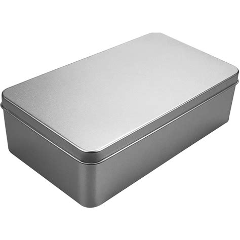 WEANOS Silver Metal Hinged Tin Box 